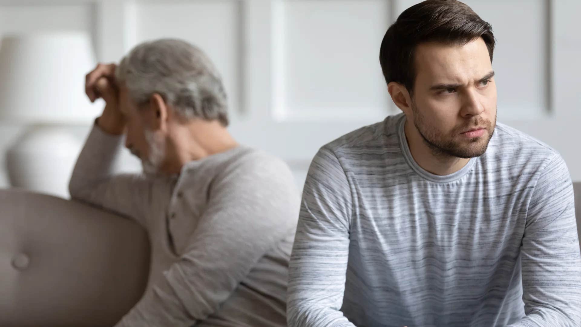 adult son frustrated that father doesn't talk about mental health