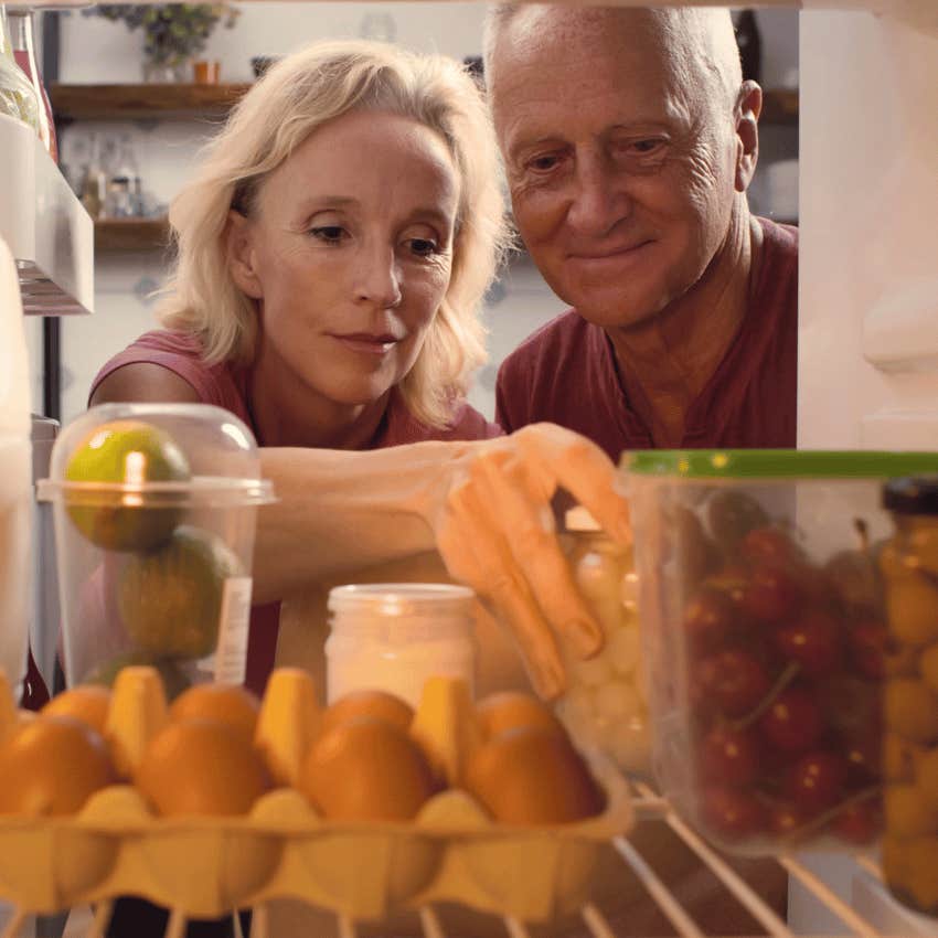 couple who retires comfortably pays attention at what's in the fridge
