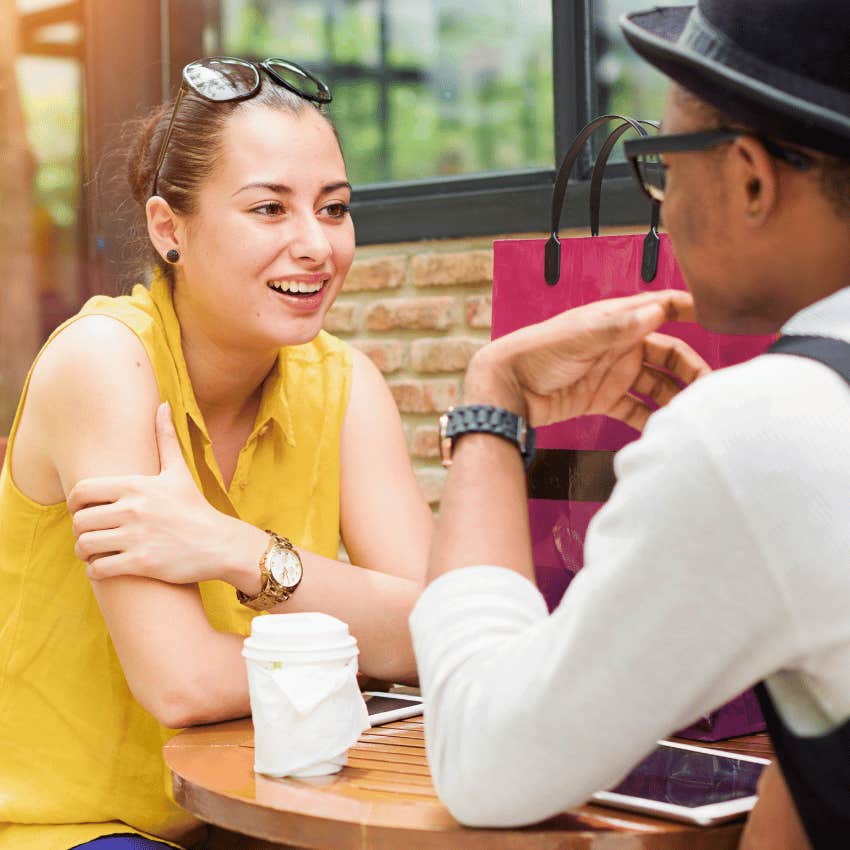emotionally appealing woman communicating with man