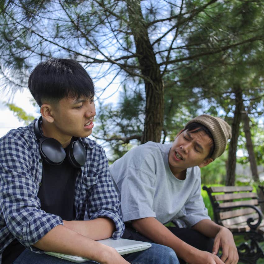 untrustworthy man using guilt to get his friend to do what he wants