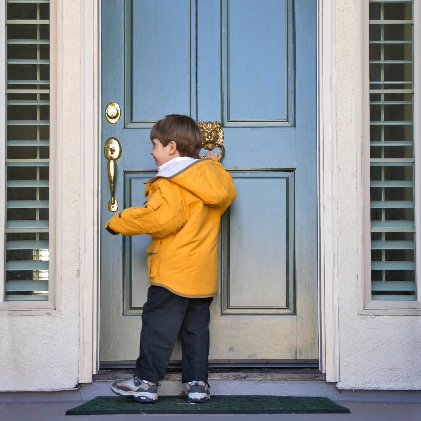 child knocking on a friend's door