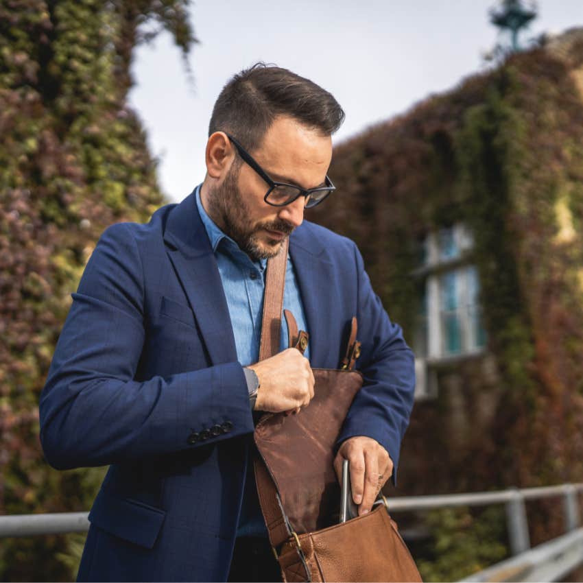 Man following strict dress code going into work