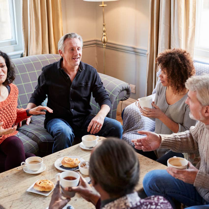 gen x friends being polite with each other