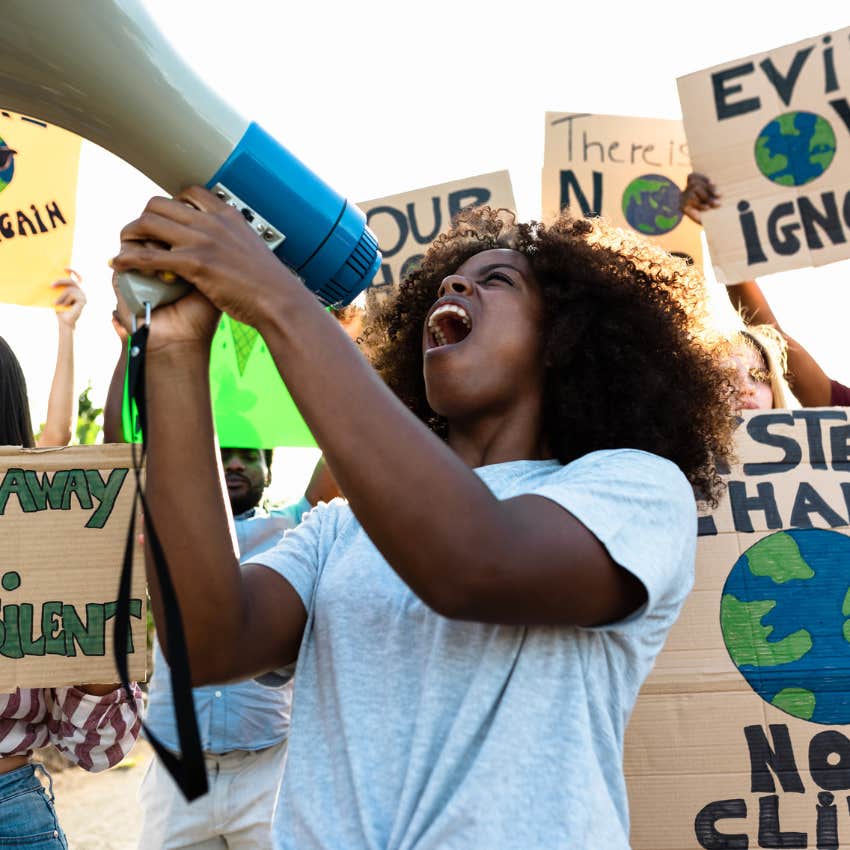 gen z woman who is honorable because she cares about the world