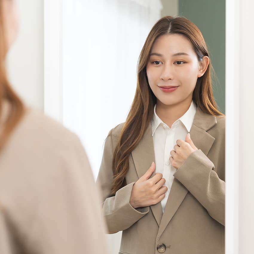 gen z woman getting ready for work in morning