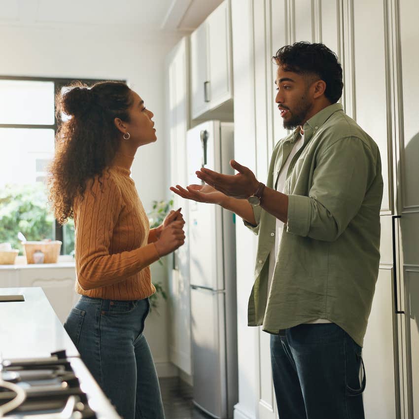 man getting defensive when wife says have fun to him
