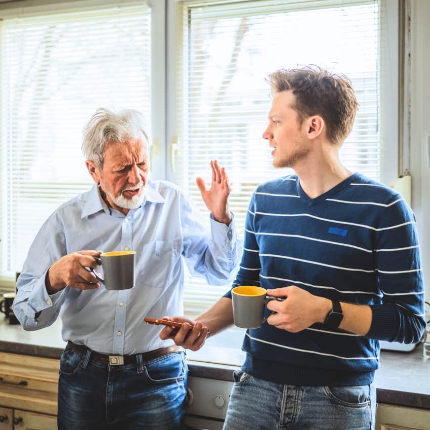 older man having debates by choice with his high-IQ son