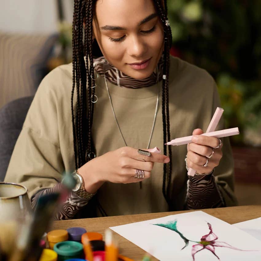 mentally and emotionally stable woman doing art for fun