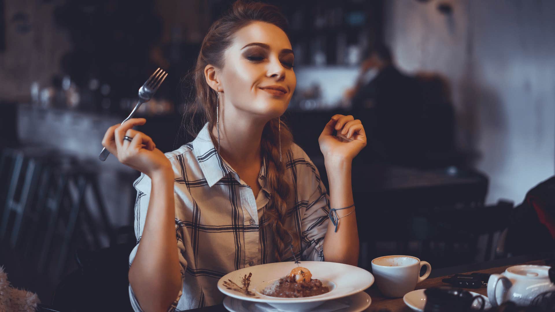 woman trying a new restaurant because it makes her happy