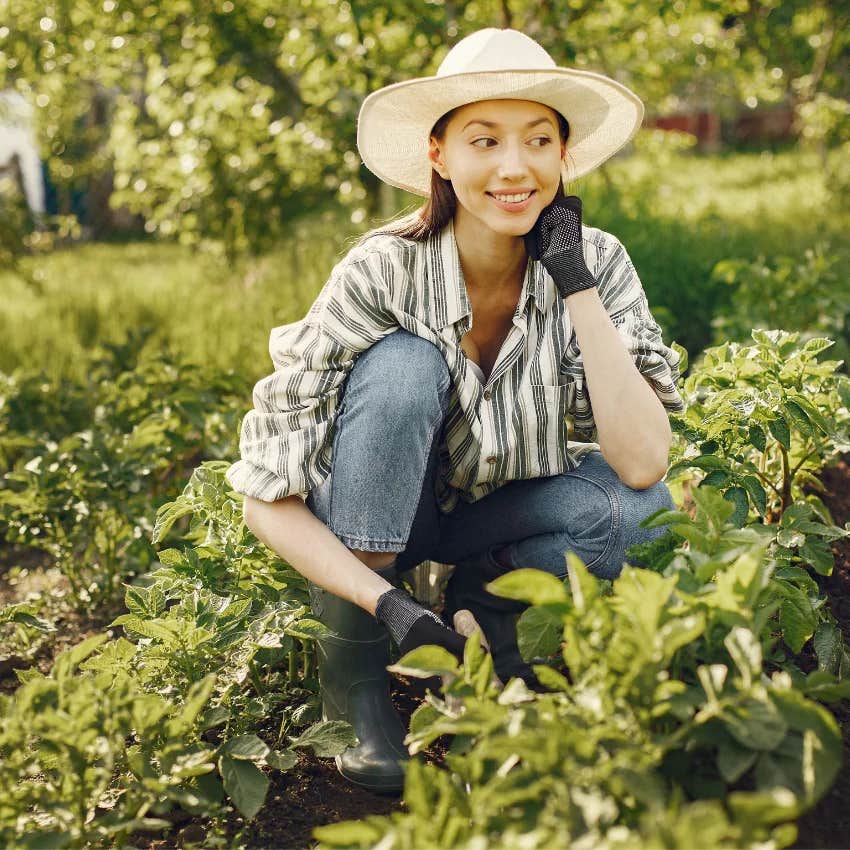 woman using her gardening hobby as meditation