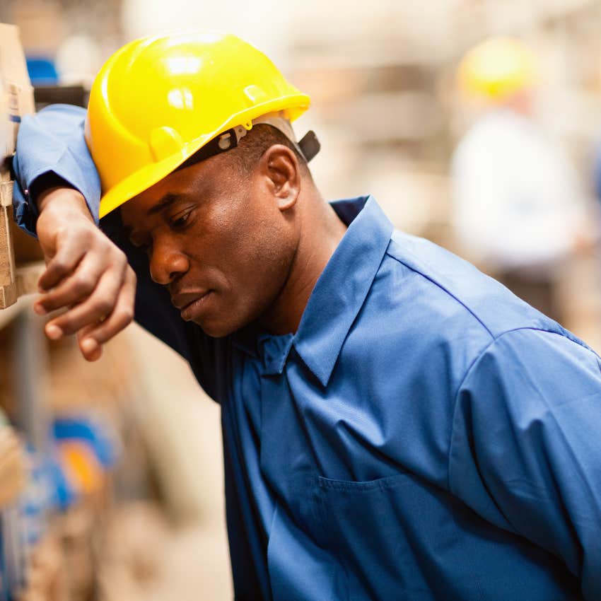lower class man tired from working nontraditional hours