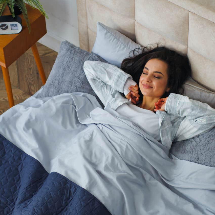 upper class woman waking up slowly