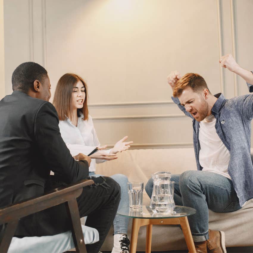 Man hiding his emotions finally gives in and yells in an honest conversation
