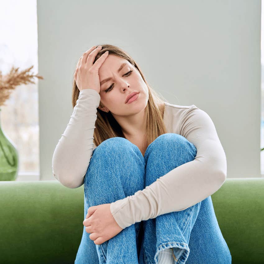 mentally struggling woman talking to herself judgmentally
