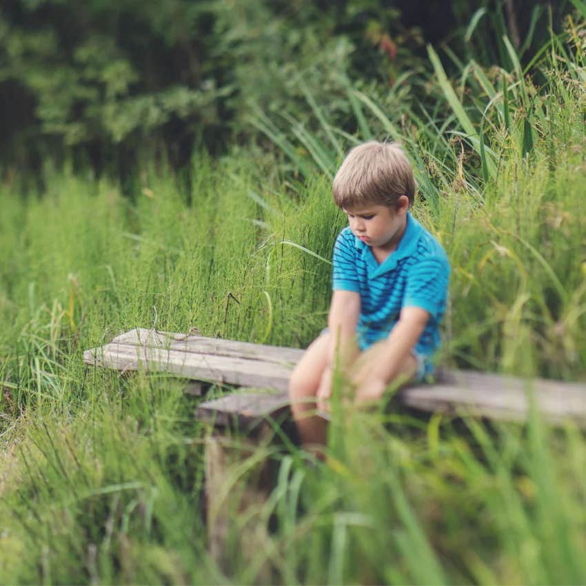 little boy hiding his sadness and feeling misunderstood because he learned feelings create problems