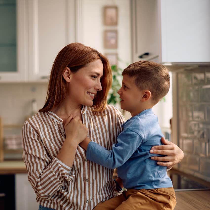 mom with confident son refusing to nitpick his behavior
