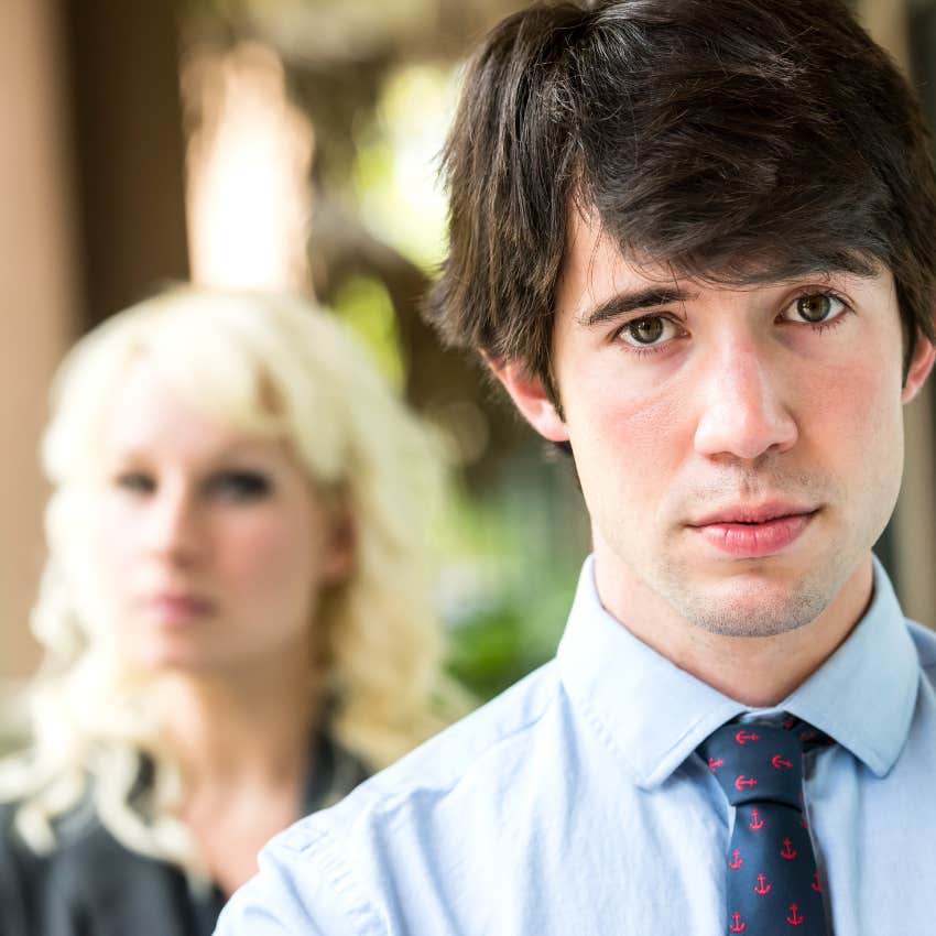 narcissist standing next to a person they're cheating with