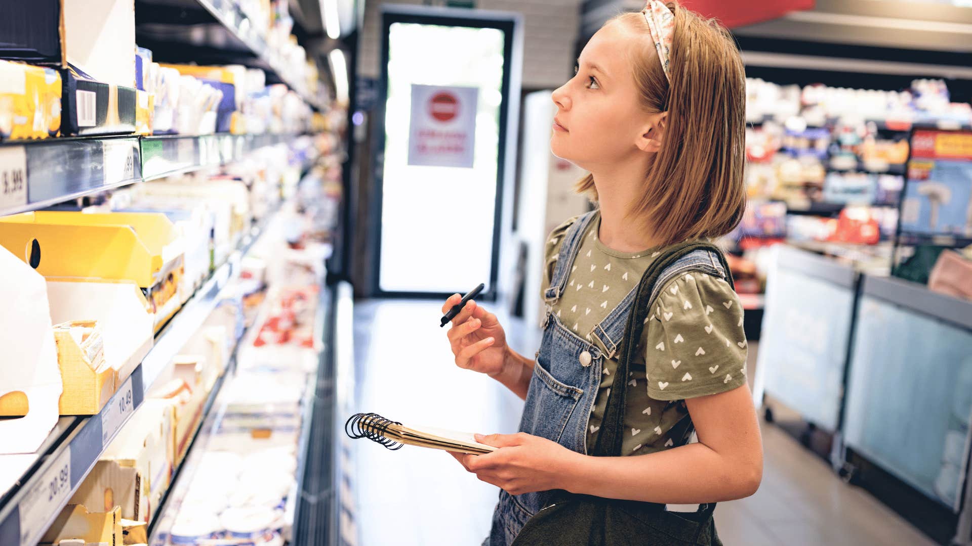 young girl running errands in town for her parents