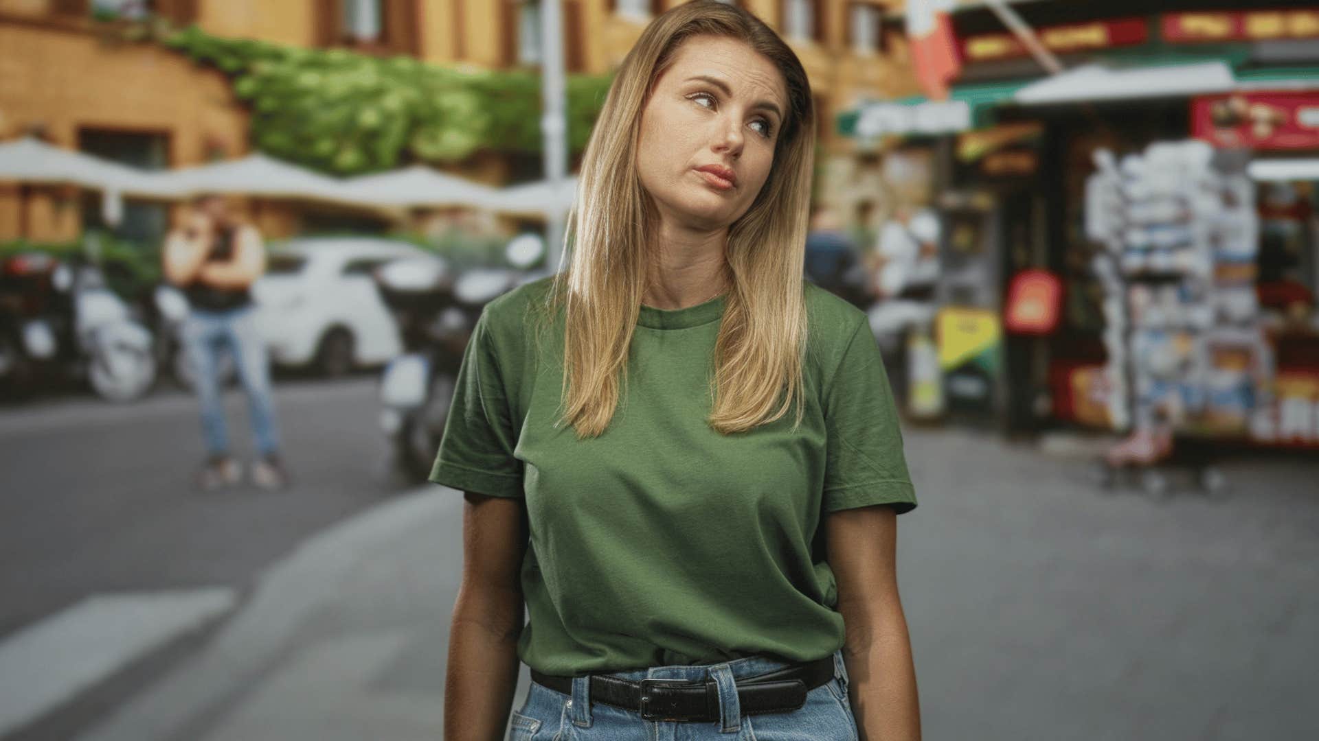 woman in green shirt rolling eyes as she thinks if you wanted to you would
