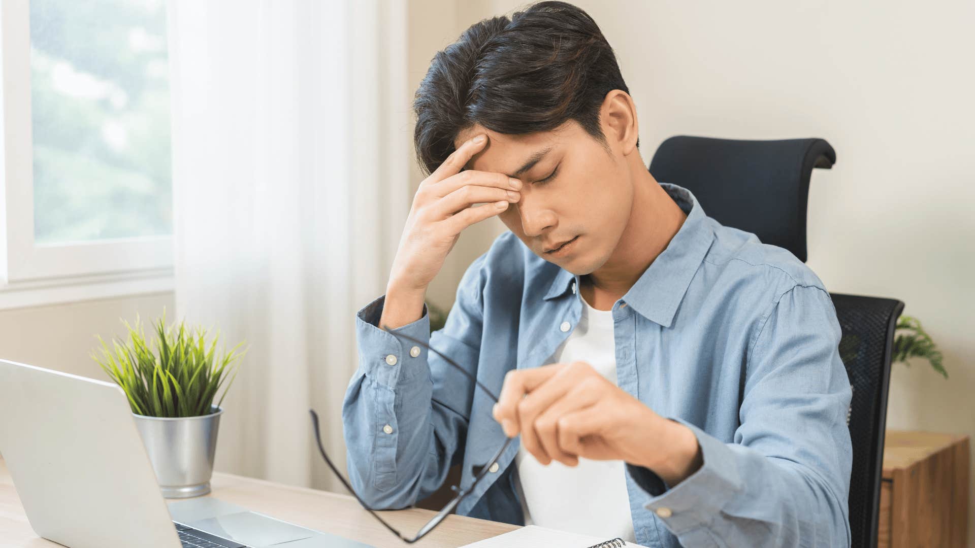 mentally and physically exhausted man saying i can't catch a break