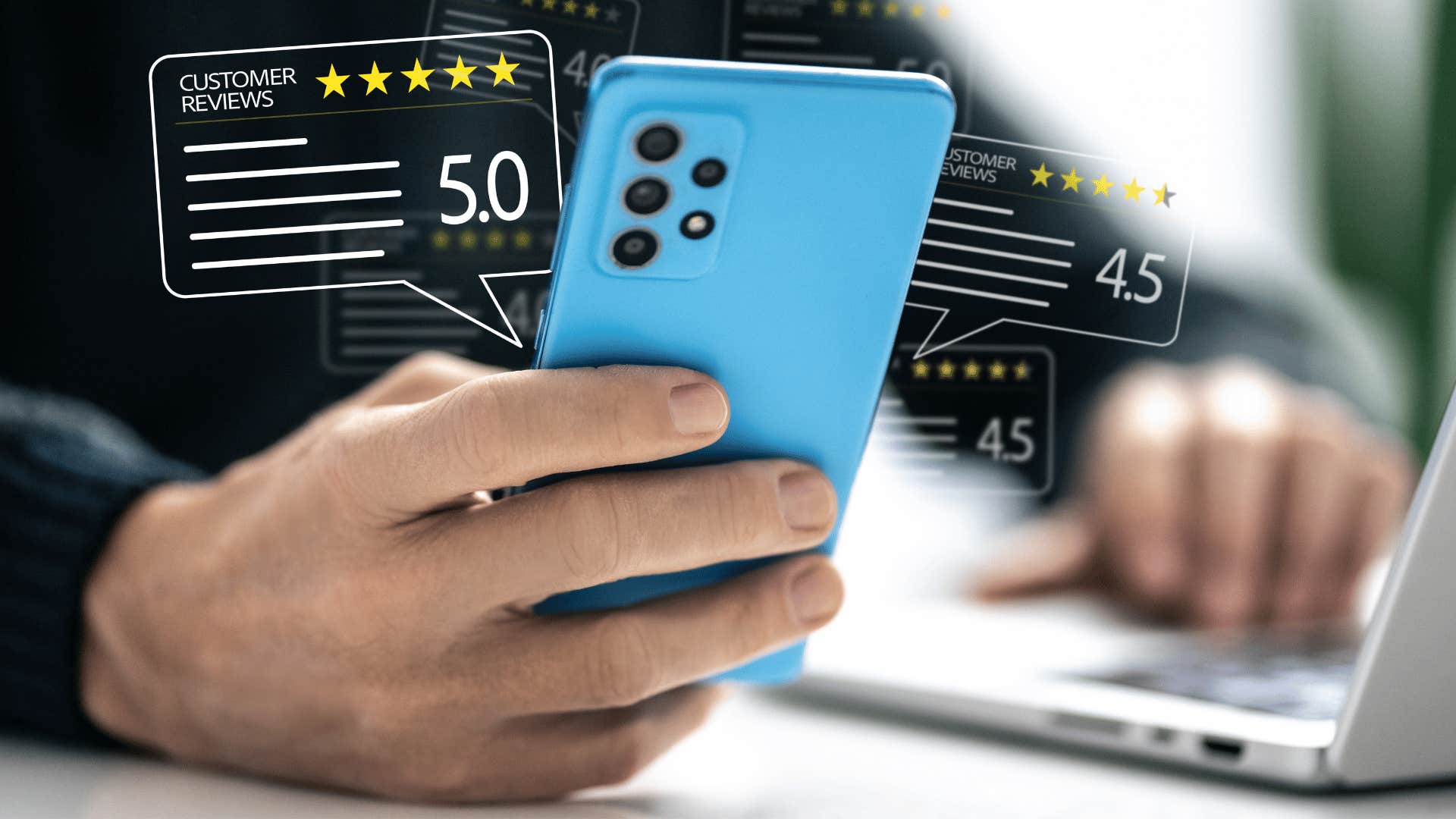 man checking restaurant reviews on his phone