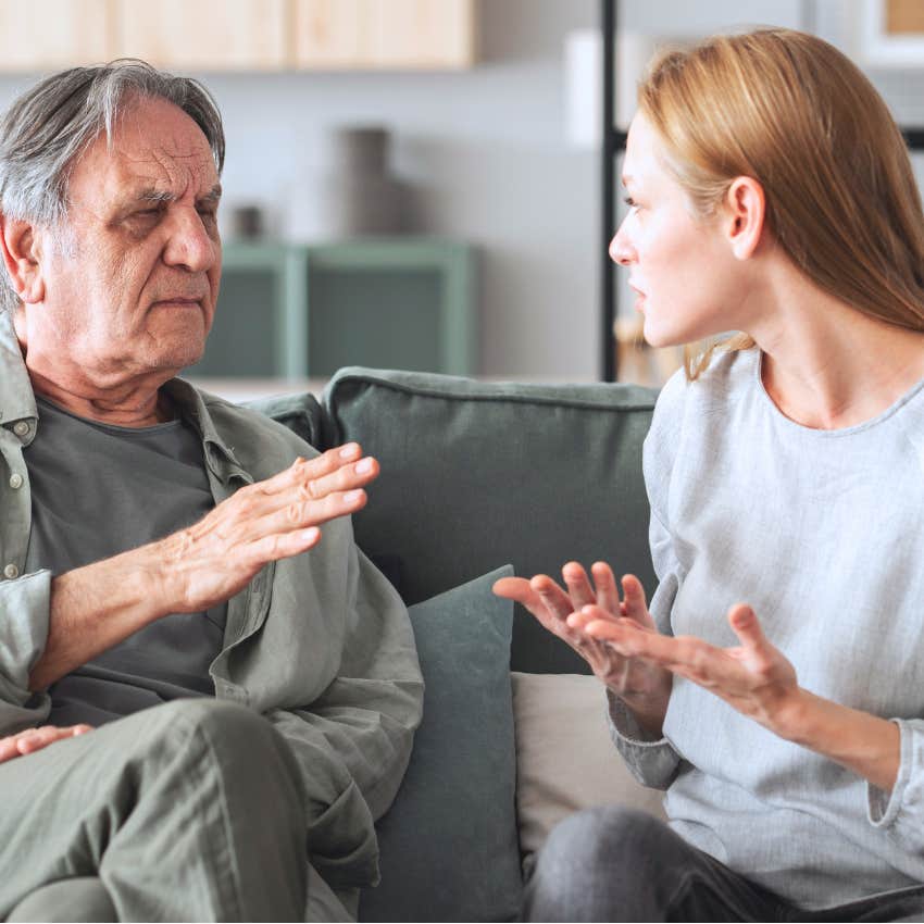 Woman being criticized for complaining to her father.