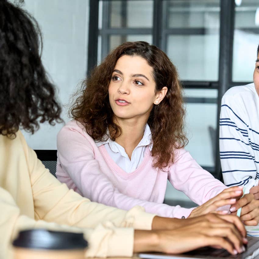 Woman using gendered terms in the workplace.
