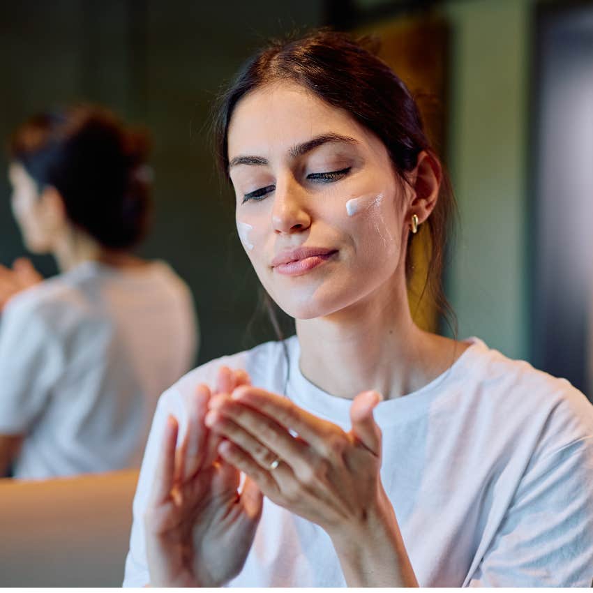 Woman doing self-care at home.