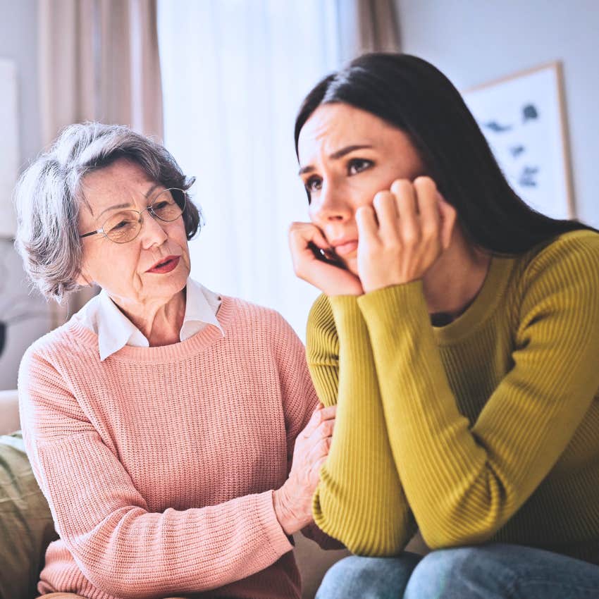 young woman respecting elders sitting with her mom