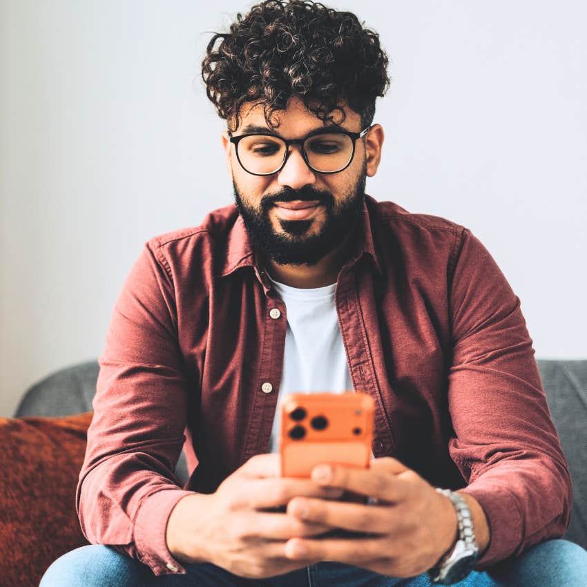 Man texting instead of calling at home.