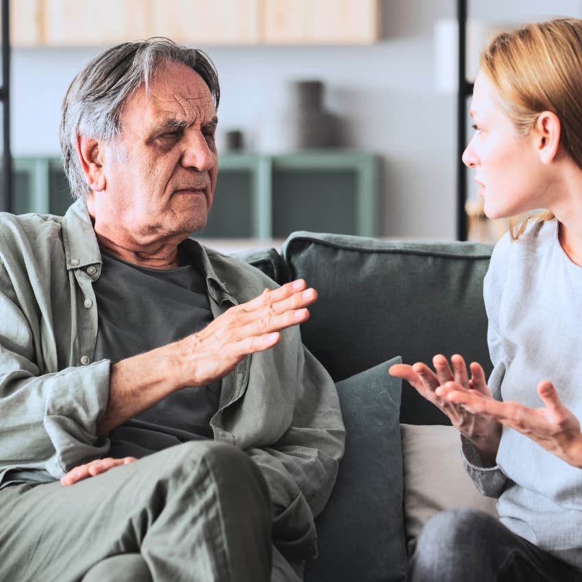 older man telling young woman she doesn't know what adversity looks like