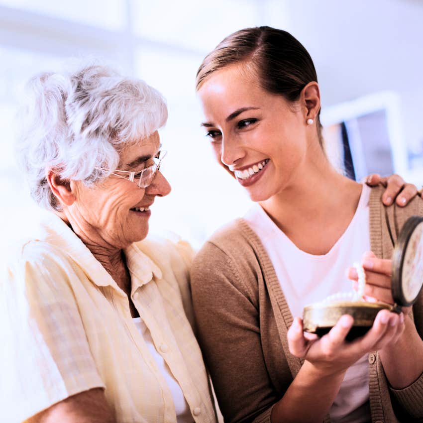 Woman managing family heirlooms with her grandma
