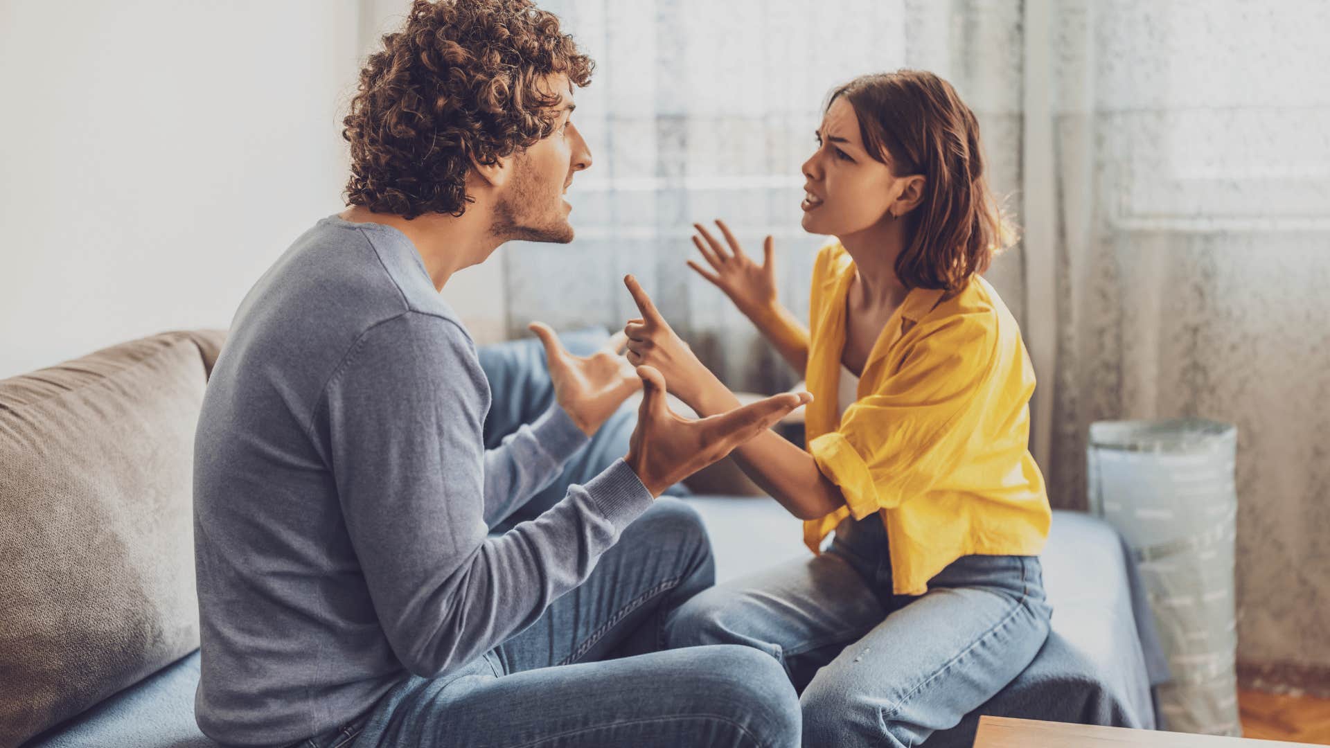 woman in yellow screaming at man as she says you made me do it 