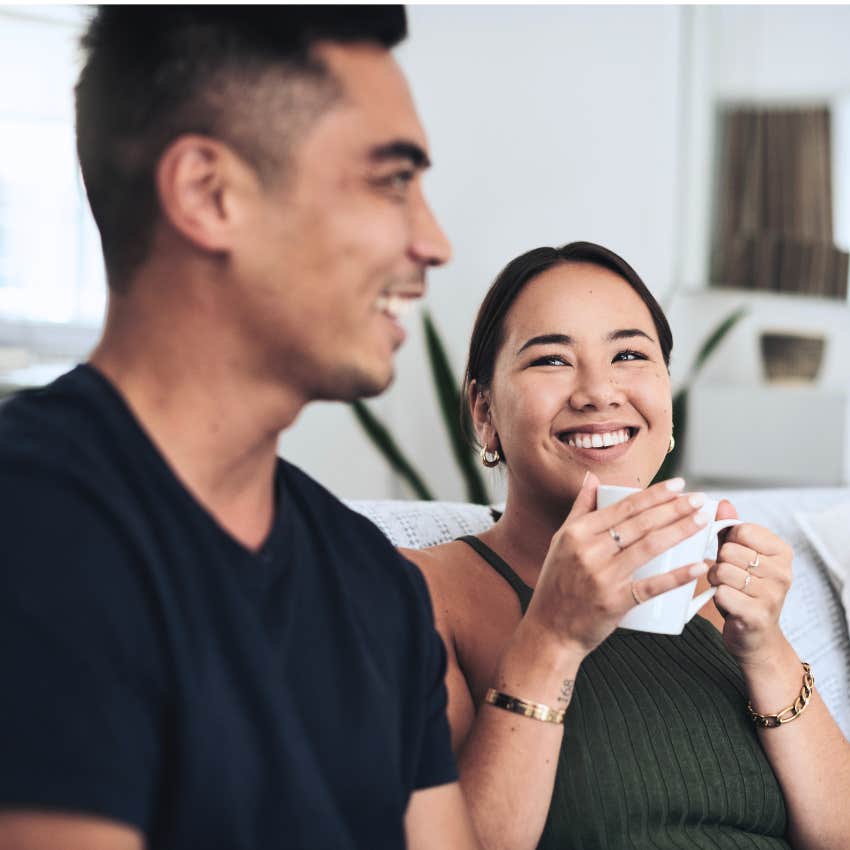 Man saying "this is what my future looks like" to his wife.