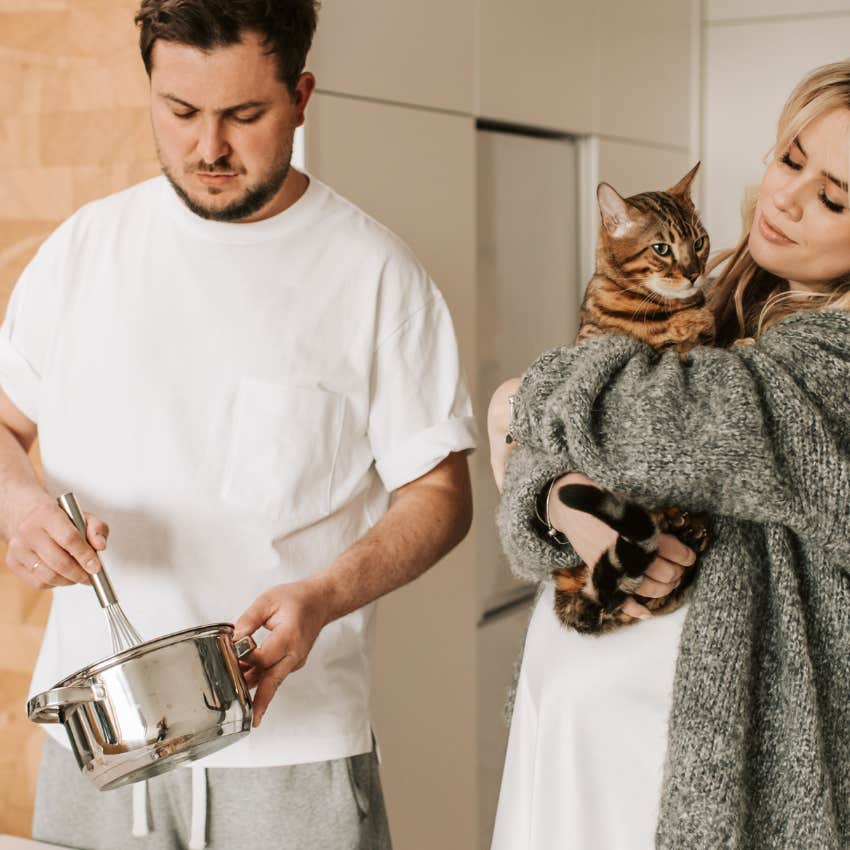 man cooking meal since his girlfriend prefers it