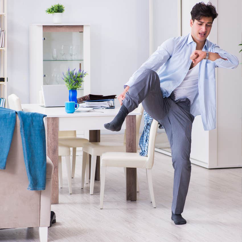 man who is running late to work