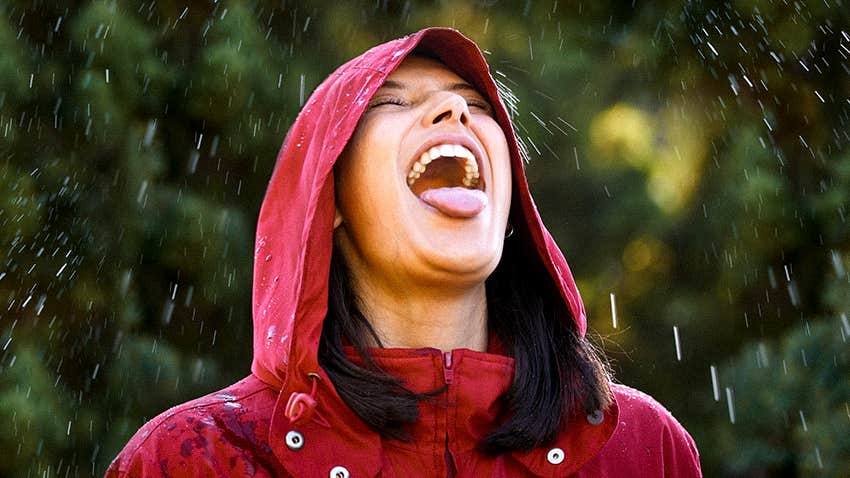 woman instantly feels calmer when she hears the rain