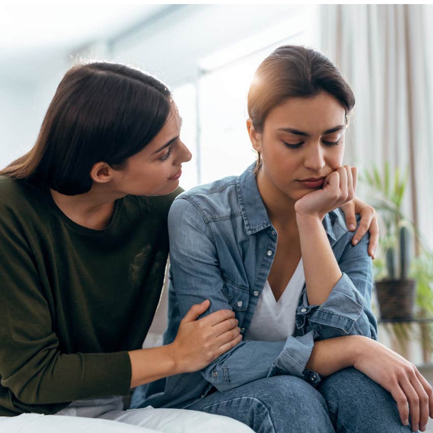 woman comforting friend realizing not everything needs to be personal