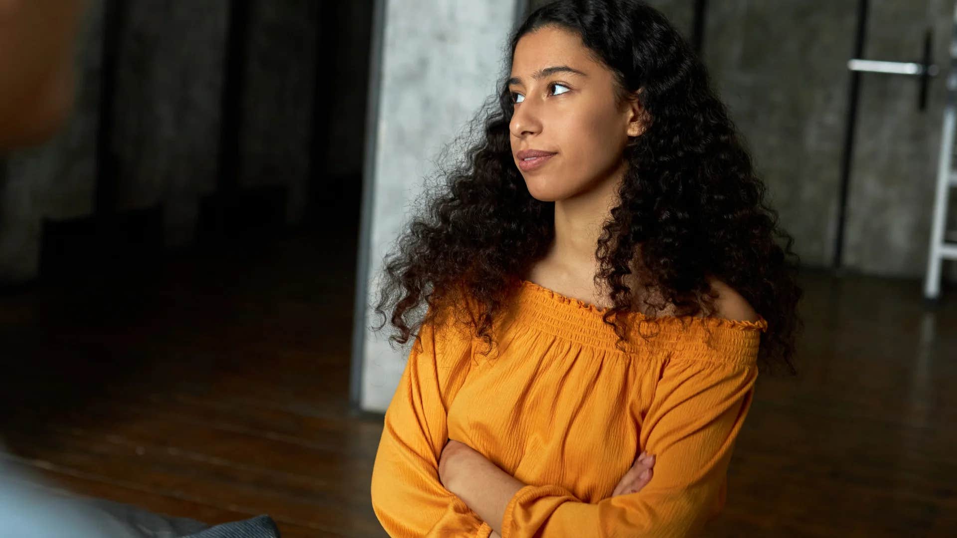 low-IQ woman not listening to someone speak
