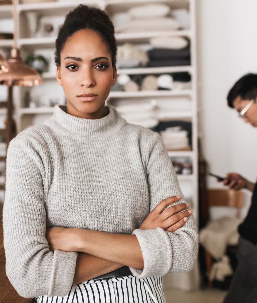 Woman with class who isn't afraid to tell colleague to mind his business 