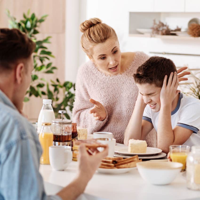 rude kid using tantrums to get his way at the dinner table
