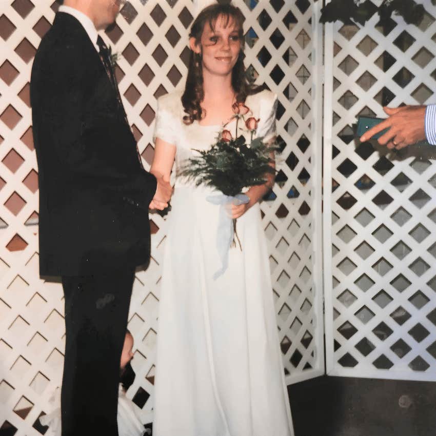 photo of younger version author during her wedding ceremony