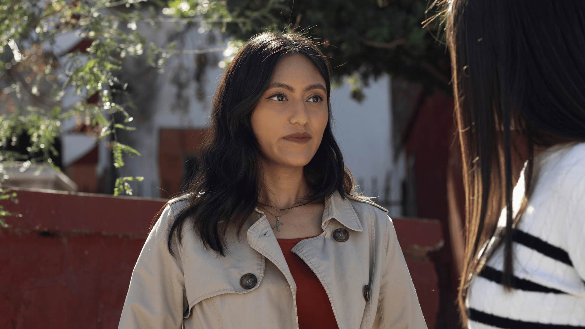 serious authentic woman expressing how she feels to friend