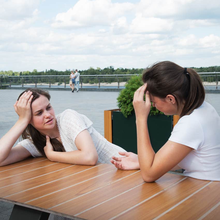 woman with no sense of responsibility telling her friend not to be so sensitive
