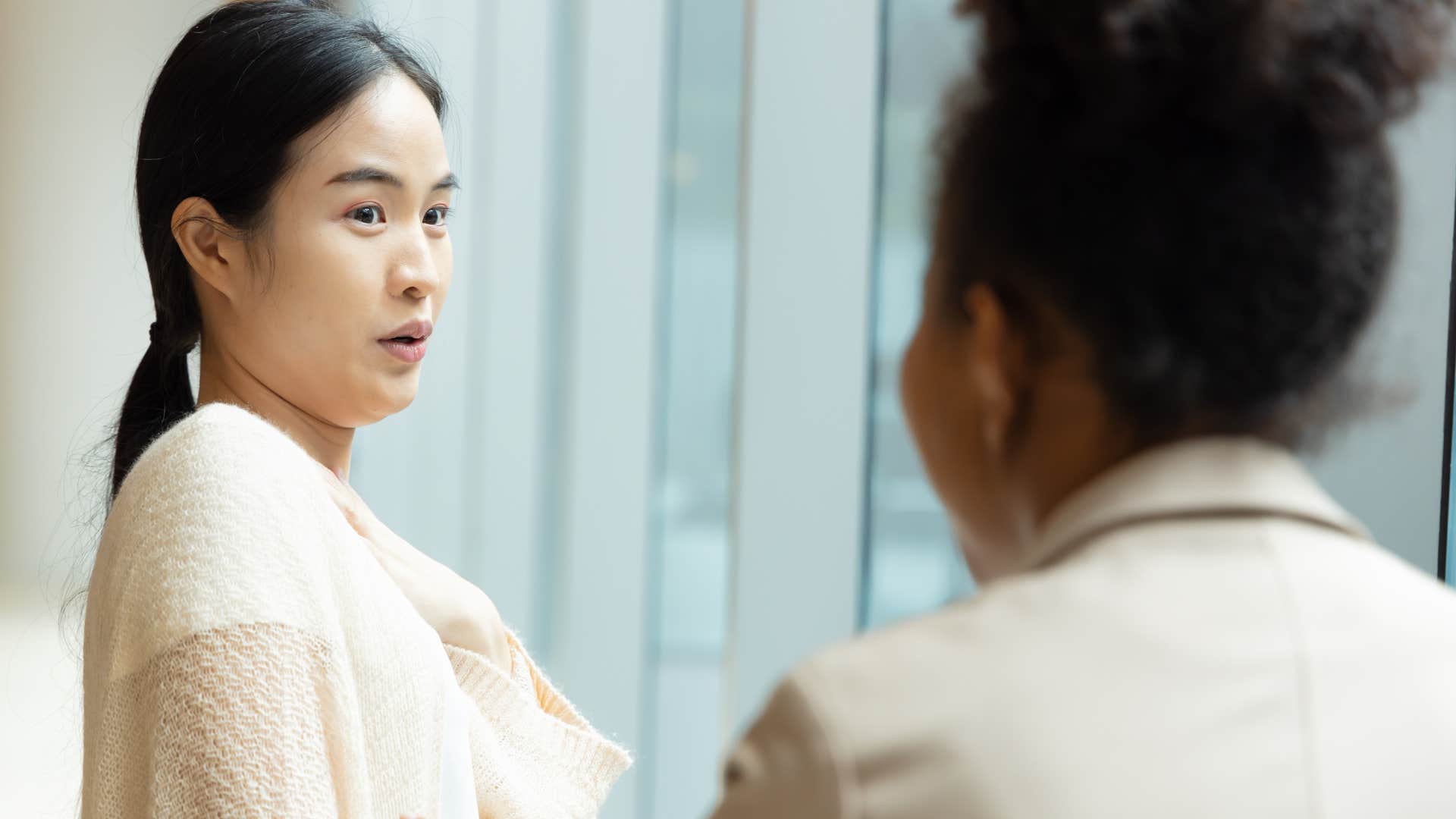woman put off by colleague telling her to not be nervous