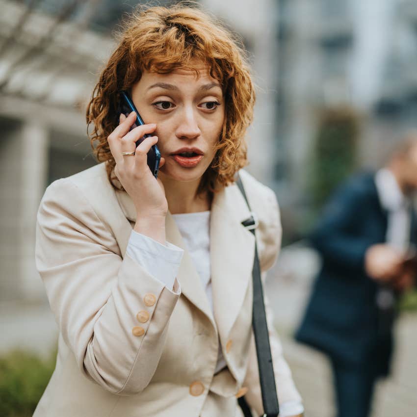 verbally and emotionally defensive woman telling friend on the phone that what she believes never happened