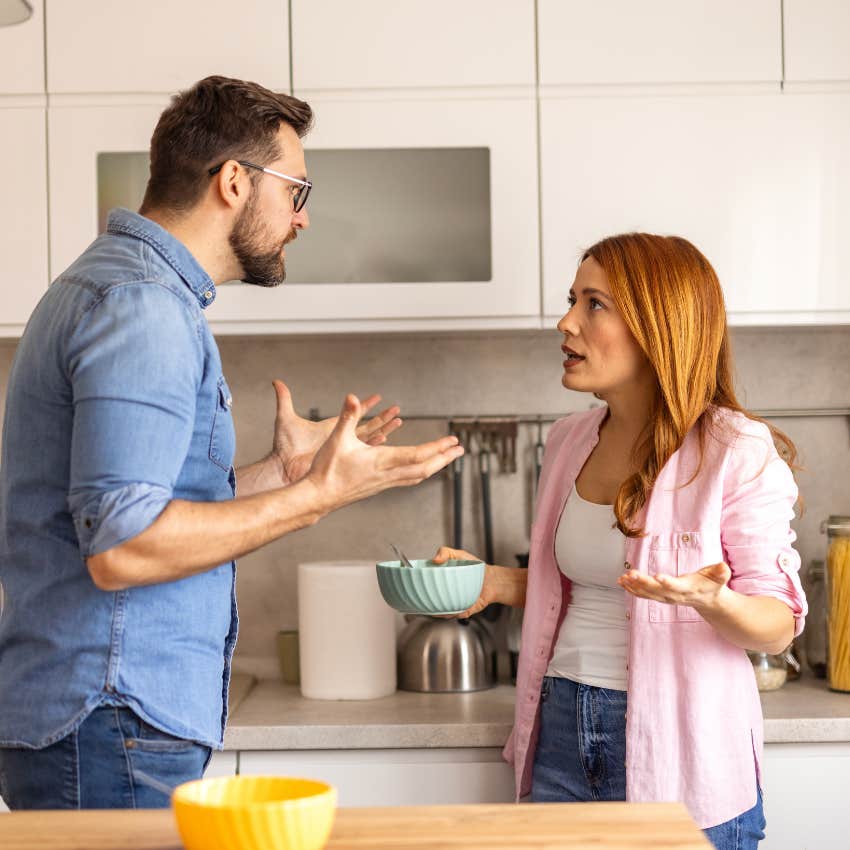 verbally and emotionally defensive man threatening girlfriend that he will tell all her secrets if she doesn't do what he wants