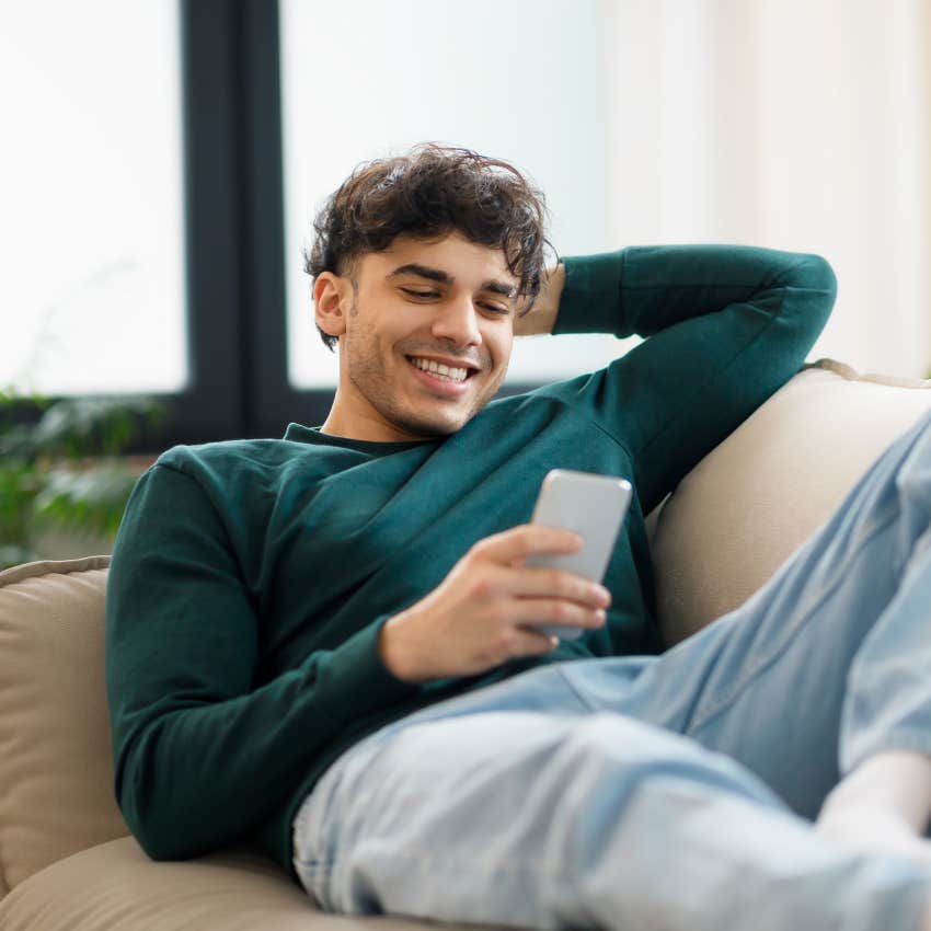 happy man with cozy habits protecting his alone time