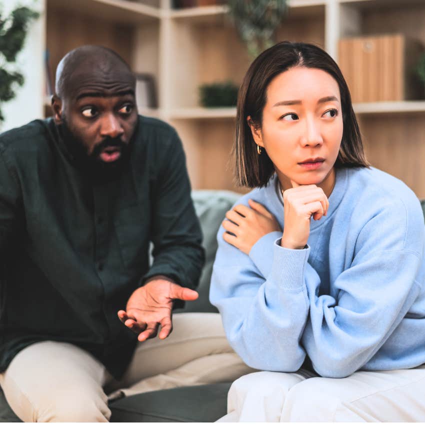 Man saying "I knew this would happen" to a partner he's pushing away.