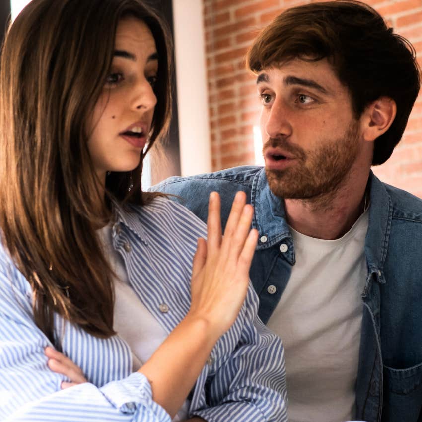 Man refusing to say "thank you" to his partner.